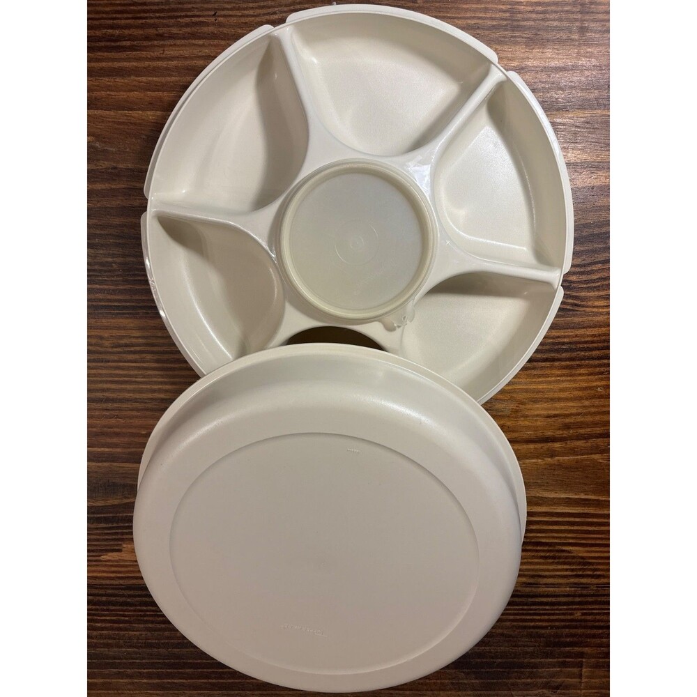 Vintage Tupperware Divided Serving Tray Snack Veggie Platter with Center Cup